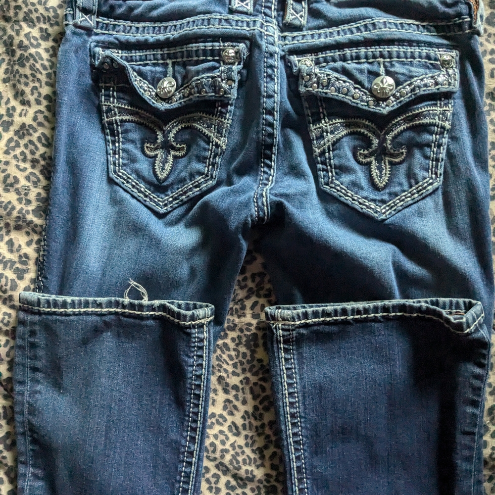 Rock Revival Blue Bootcut Jeans with Decorative Stitching, Size 26x32, Womens